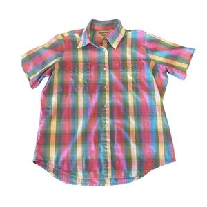 Wrangler Kids Plaid Western Snap Shirt Short Sleeve Size L